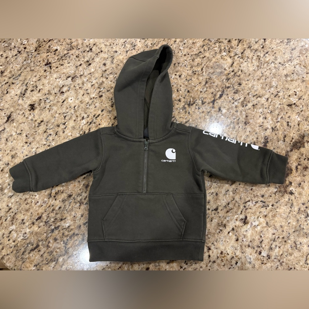 Carhartt Baby Boy Olive Half Zip Hoodie- 6 Months